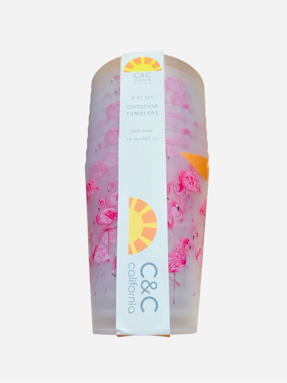 C&C California Pink Flamingo Outdoor Ice Tea Frosted Drinkware  Set Of Six